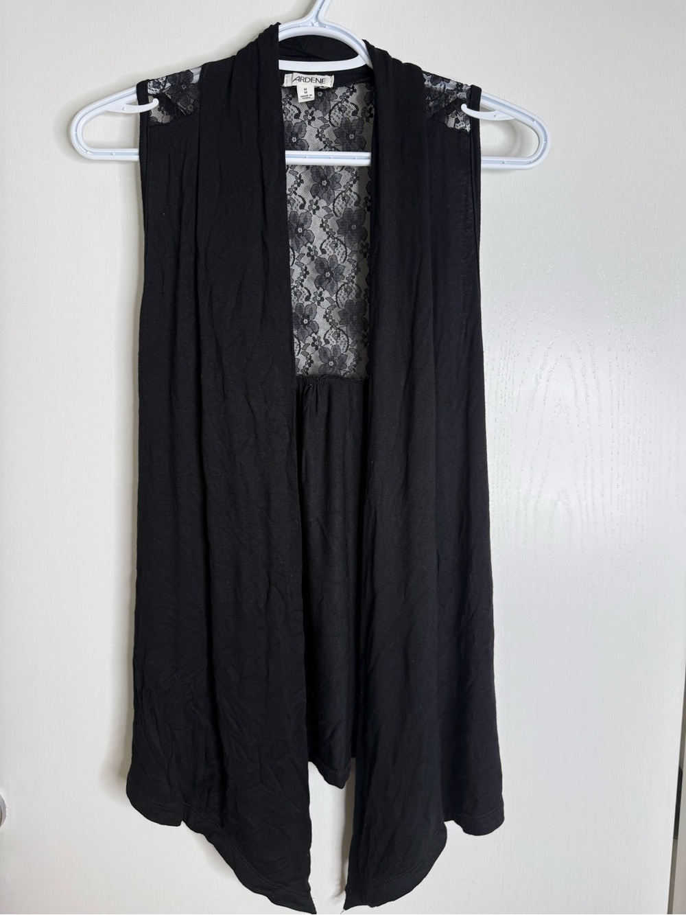 NWT Ardene Sleeveless Cardigan Black Long Floral Lace Mesh Back Womens Medium